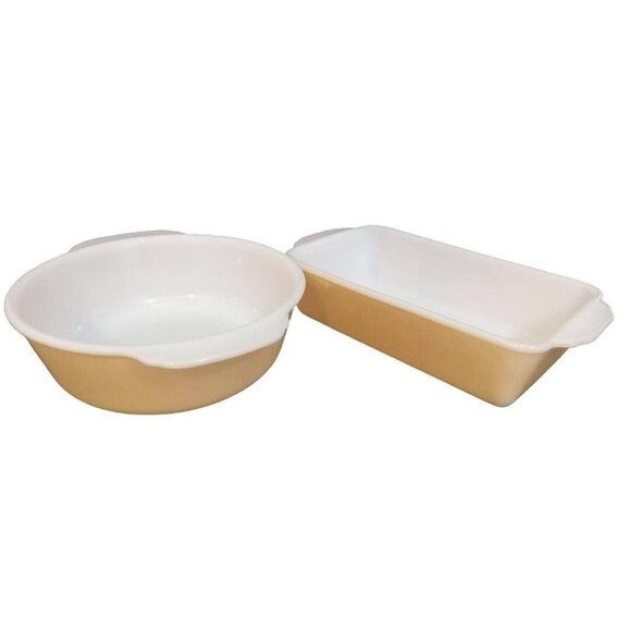 Fire King Anchor Hocking Round Casserole Loaf Pan Dish Vintage No Lids Set Of 2 - Picture 1 of 5